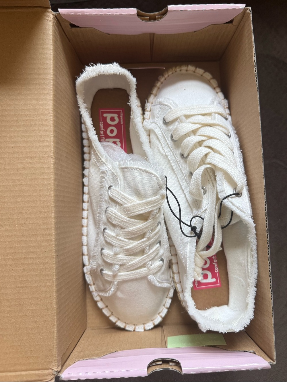 pop Off-White Frayed Edge Canvas Lace-Up Sneakers